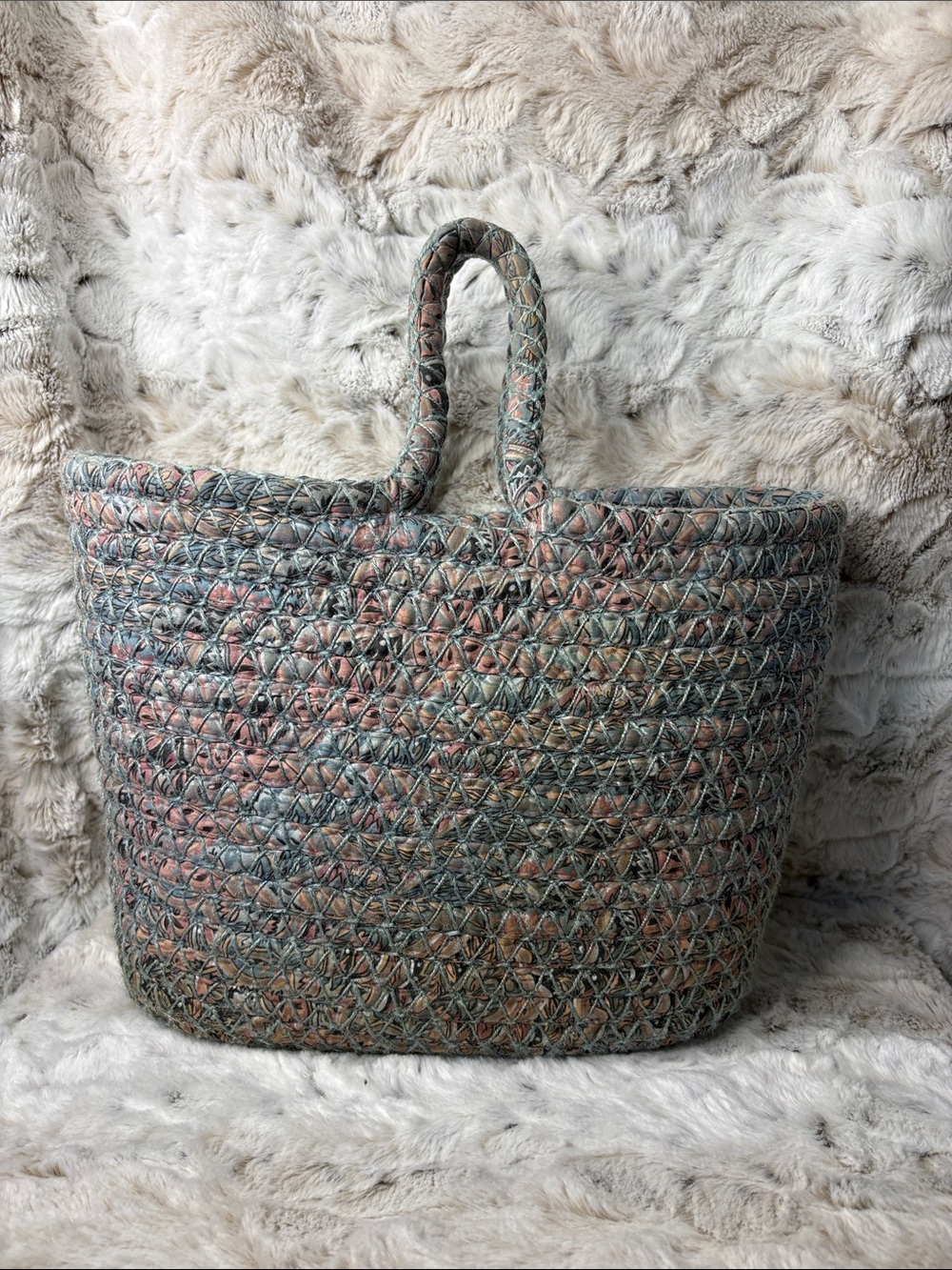 Handmade Woven Coiled Multicolor Bag for Home Decor